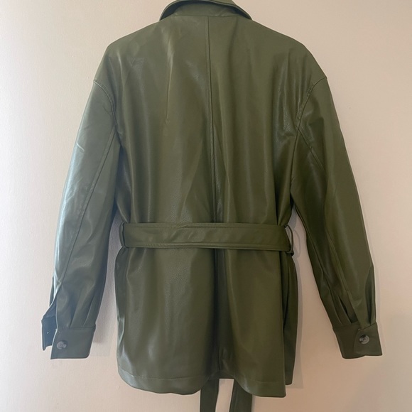 H&M FAUX LEATHER OLIVE GREEN BELTED JACKET - Picture 7 of 7